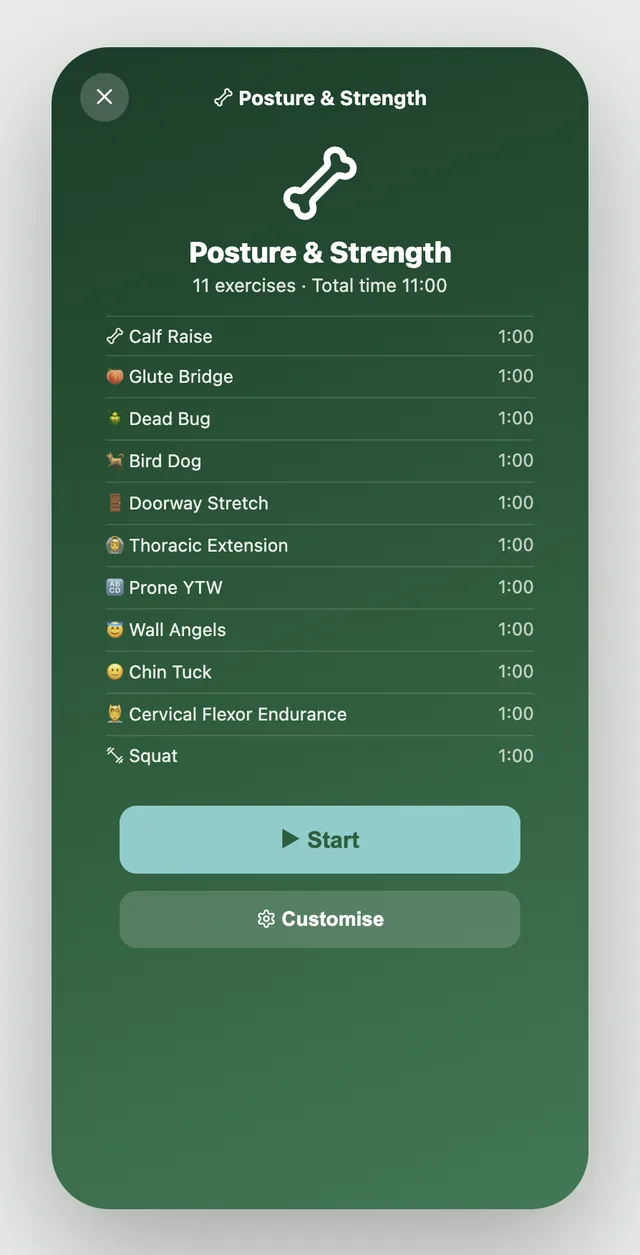 App screenshot: Workouts