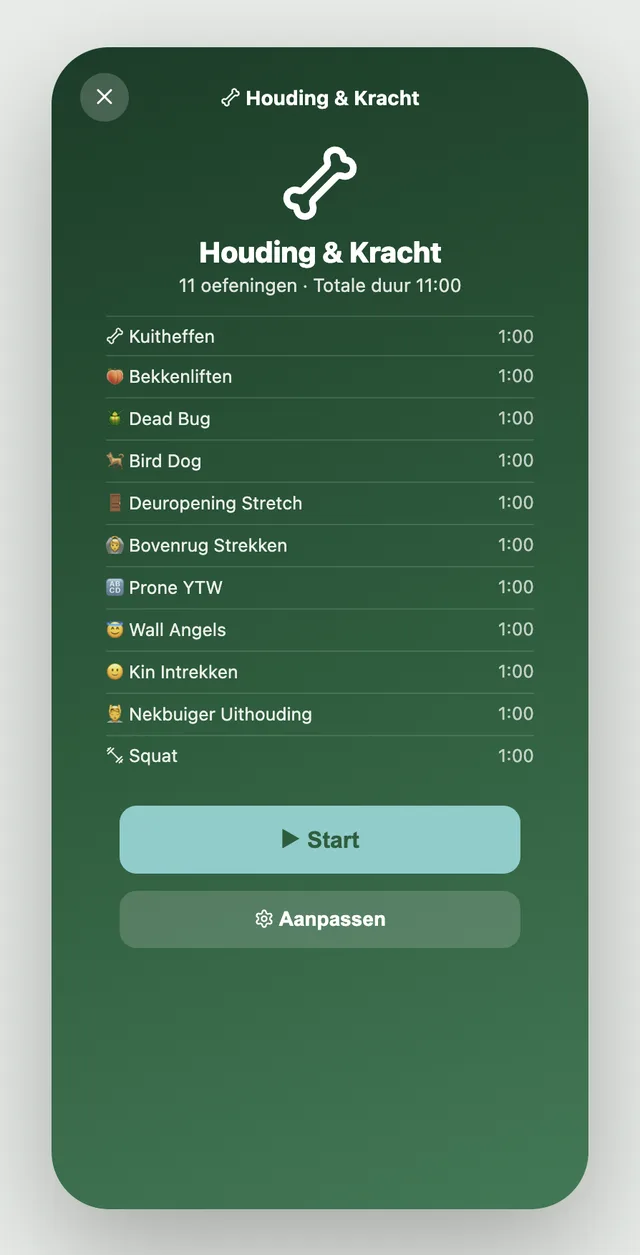 Schermafbeelding van de app: Workouts