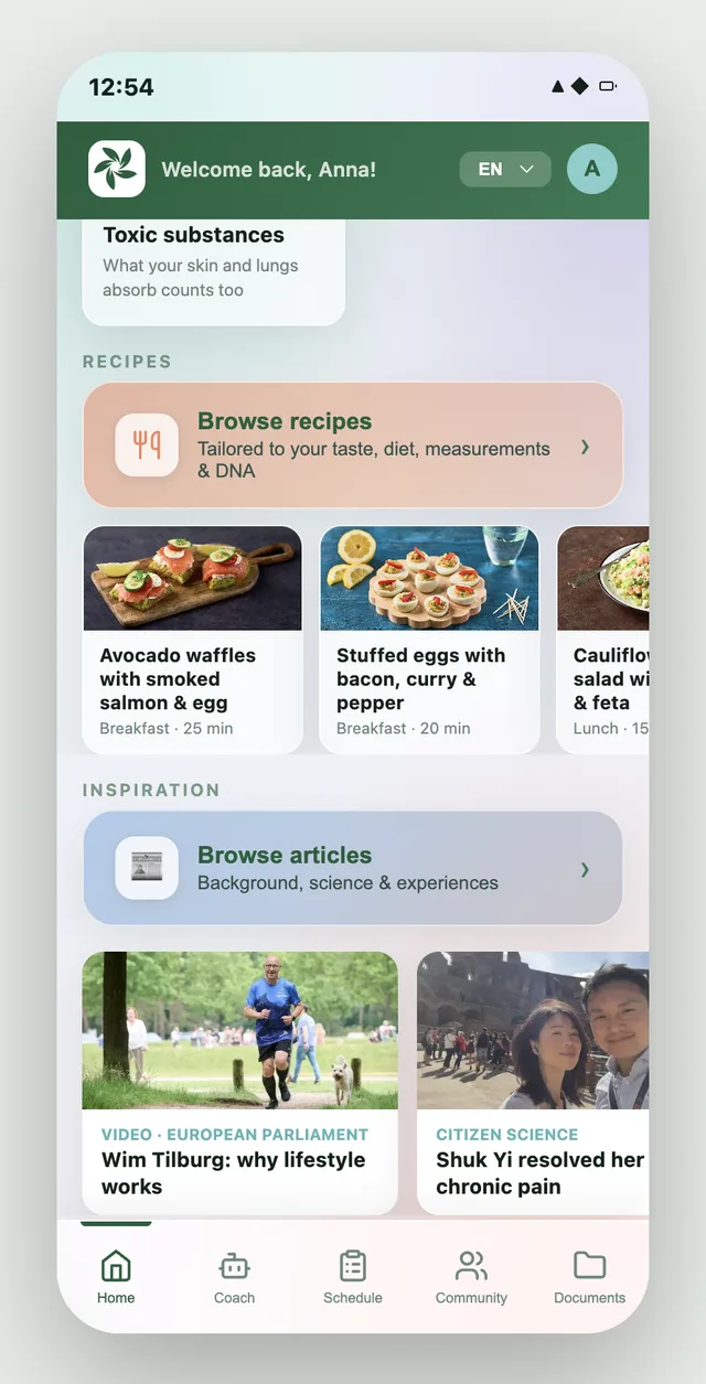 App screenshot: Recipes & inspiration